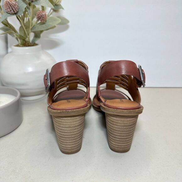 New Lucky Brand Lemia Heel Leather Sandal Burgundy Women's 6.5M/EU37 NWOB - Picture 5 of 11